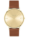 Coach Charles 41 mm – Reloj Dorado Cuarzo con Correa de Cuero Marrón (Unisex)