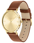 Coach Charles 41 mm – Reloj Dorado Cuarzo con Correa de Cuero Marrón (Unisex)