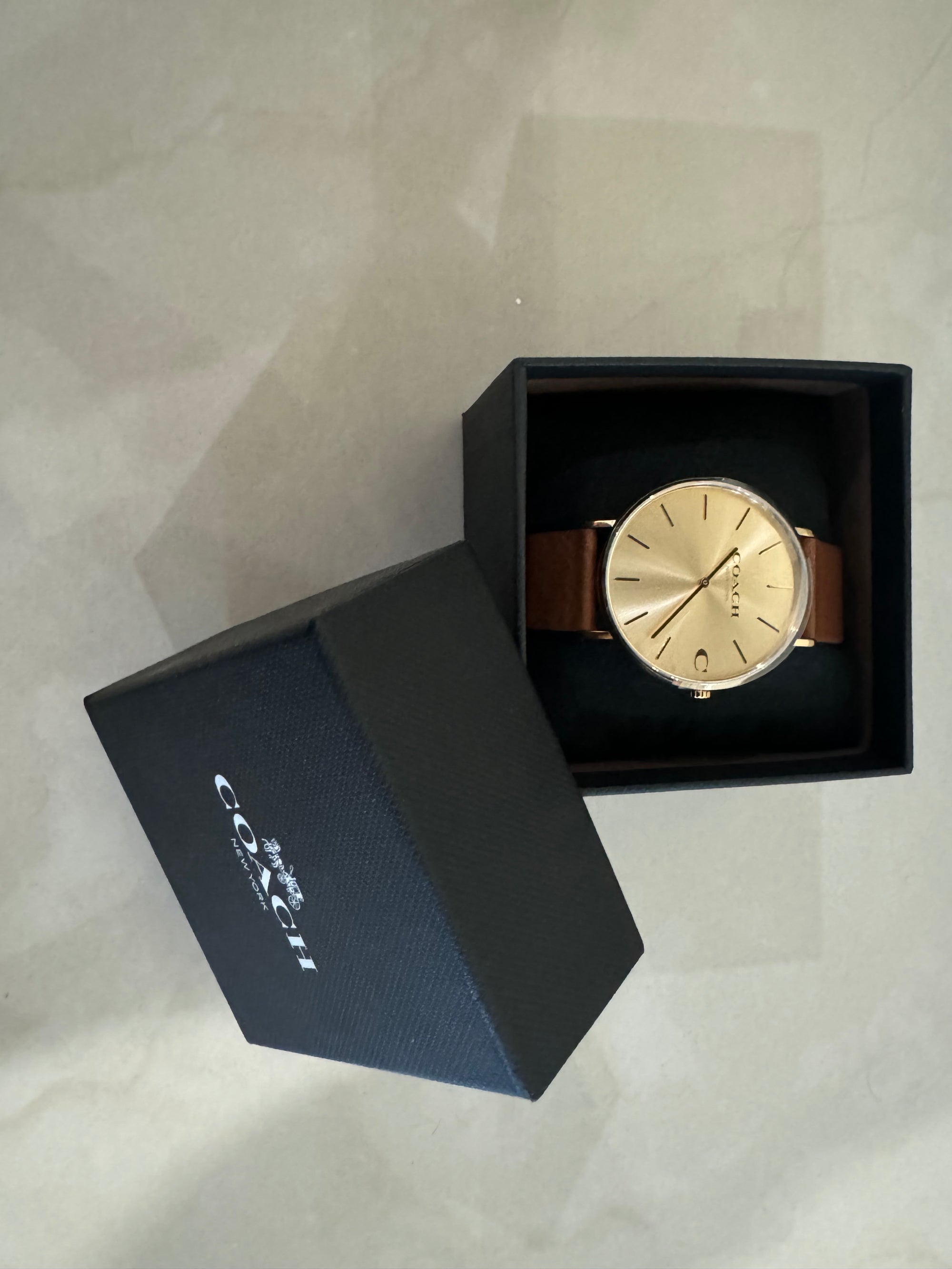 Coach Charles 41 mm – Reloj Dorado Cuarzo con Correa de Cuero Marrón (Unisex)